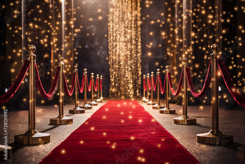 Digital generative ai collage of red carpet entrance for stars on film premiere