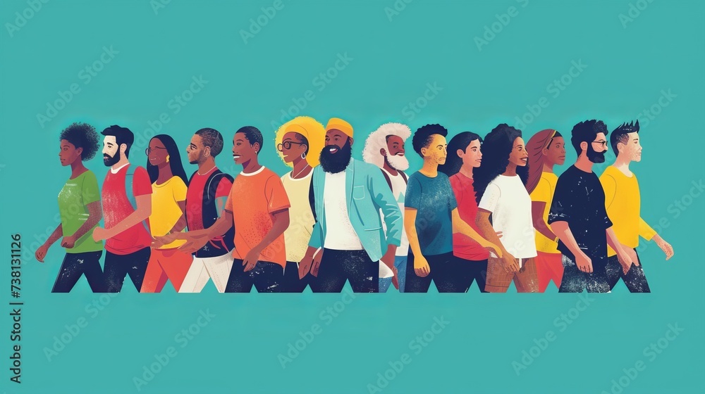 Obraz premium A group of diverse people walking together