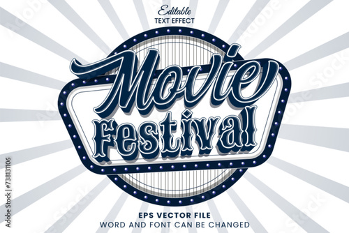 Movie festival 3d retro vintage 3d editable vector text effect