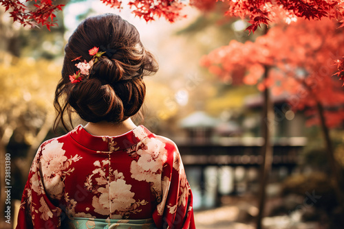 Portrait of charming adorable cute chinese girl in kimono made with generative AI