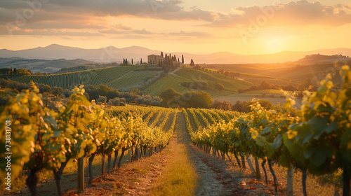 Tuscany landscape with vineyard. Vineyard Tour Tuscany, Travel & leisure magazine photo. © Julija