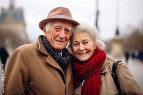 Elderly happy couple enjoying life together styling clothes family portrait Generative AI technology picture image © Tetiana