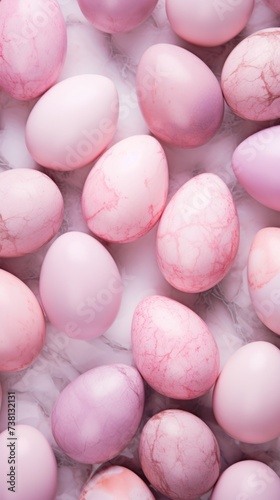 Easter eggs in pink marble, pastel pink background. easter spring concept.