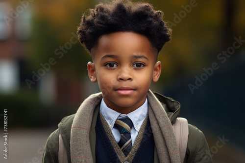 Portrait of adorable beautiful intelligent pupil going to autumn day generative ai concept