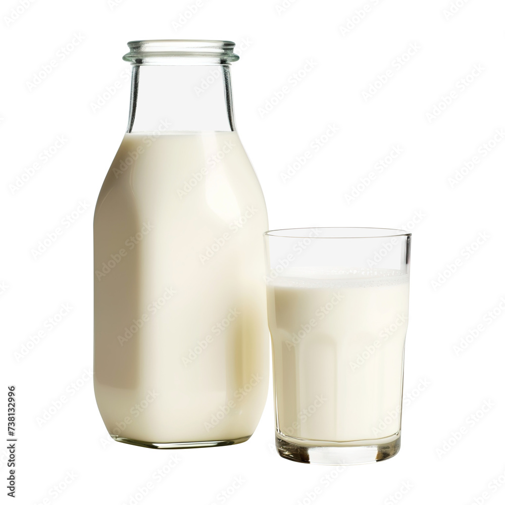 Bottle of milk and glass isolated on transparent background Remove png, Clipping Path, pen tool Bottle of milk and glass isolated on transparent background Remove png, Clipping Path, pen tool