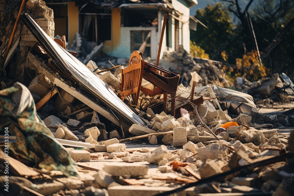 AI generated picture of scary ruined damaged city buildings after an explosion with no people there AI generated picture of scary ruined damaged city buildings after an explosion with no people there