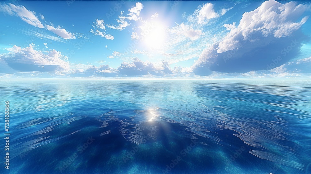 Fototapeta premium The sun shines brightly over a vast ocean