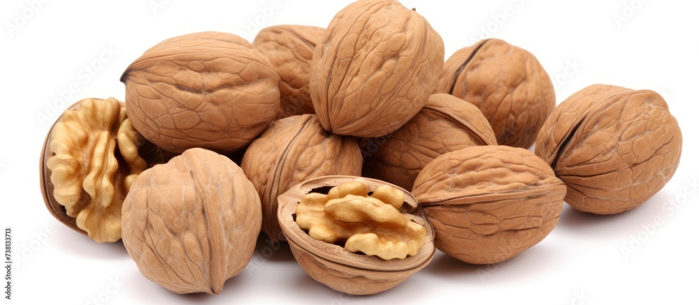 Flying walnuts isolated on white. Flying walnuts isolated on white.