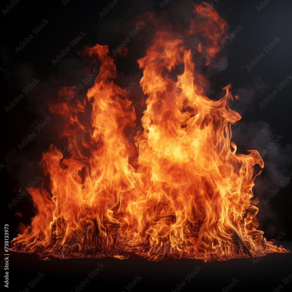 Fire and flames on a black background
