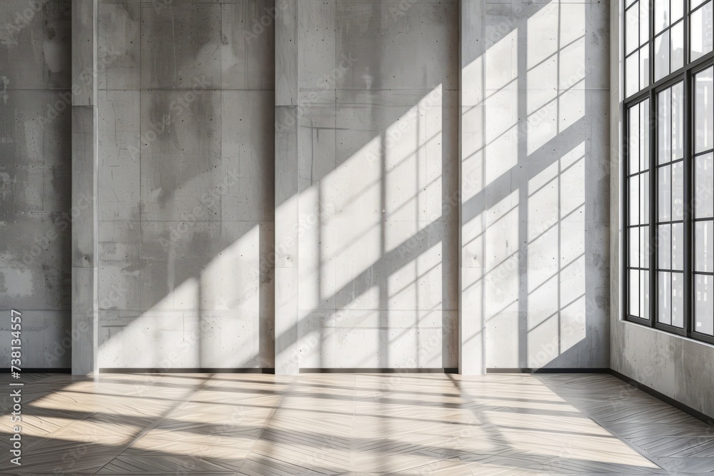 Sunlight shining through a window onto a concrete wall and wooden floor Sunlight shining through a window onto a concrete wall and wooden floor