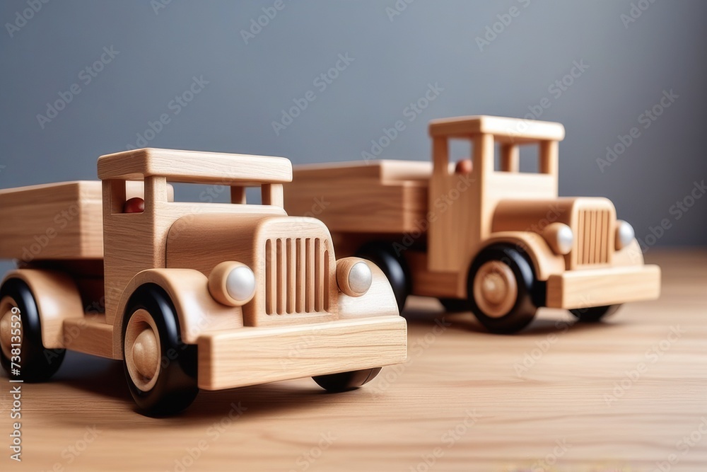 Obraz premium Truck toy on wooden table. Toy car on wood background
