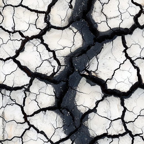Tile dry floor with cracks as background black and white and for filling surfaces, ai generated