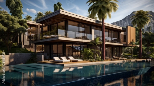 Modern luxury house with pool and amazing mountain views © Adobe Contributor