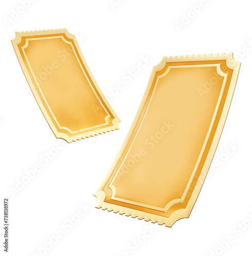 Blank golden tickets 3d rendering illustration