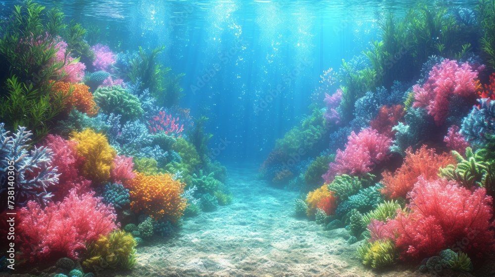 Fototapeta premium Underwater coral reef with bright and colorful corals and fish
