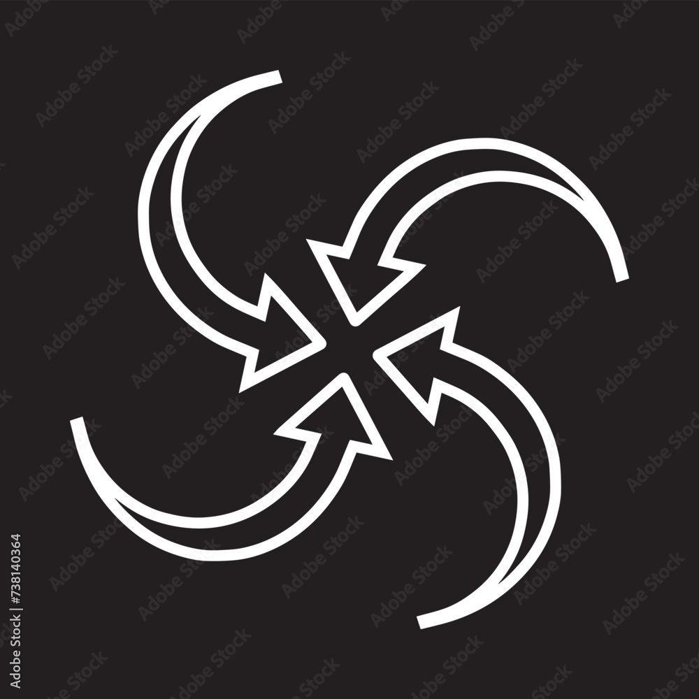 Inward arrow icon vector. Four Arrows icon sign symbol vector. Arrow pointing center vector icon illustration isolated on black background Inward arrow icon vector. Four Arrows icon sign symbol vector. Arrow pointing center vector icon illustration isolated on black background
