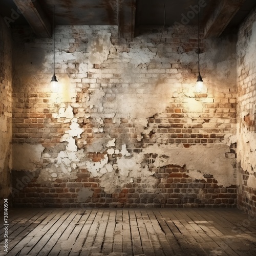 Grunge concrete wall with wooden floor