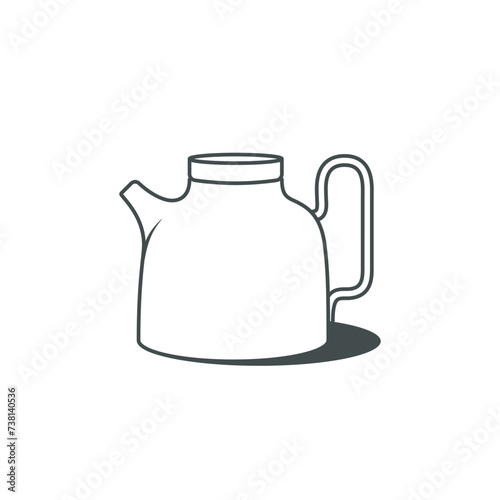 Simple Style White Kettle sticker design vector illustration. Kitchen interior object icon concept. Kitchen Teapot with closed lid sticker design with shadow. Restaurant kettle icon logo.