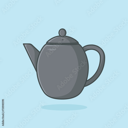 Unique Style Kettle sticker design vector illustration. Kitchen interior object icon concept. Kitchen Teapot with closed lid sticker design with shadow. Restaurant kettle icon logo.