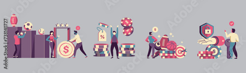 Landing Pages Vector Illustration poker online. Target and strategy slot game, mobile casino, sport betting, lucky draw, happy lottery win , sport betting concept