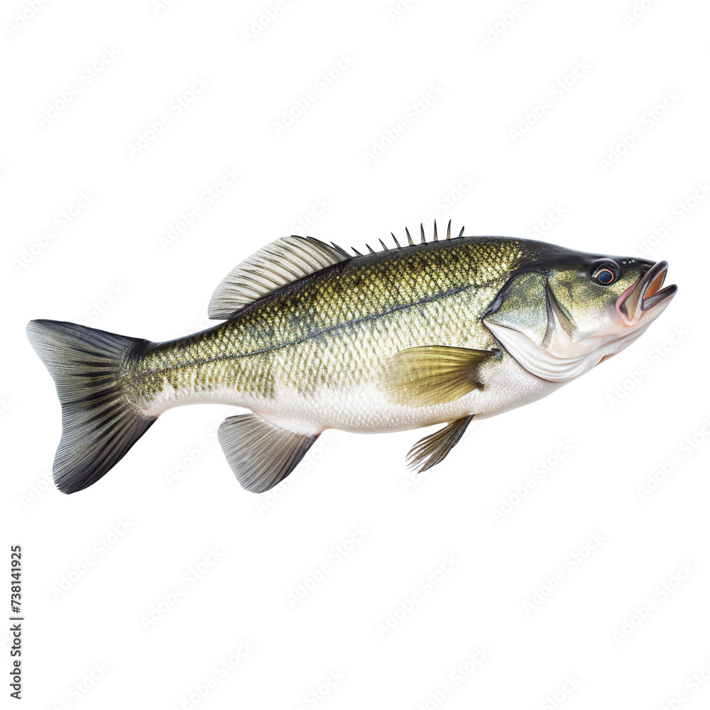 Real bass fish isolated on transparent or white background