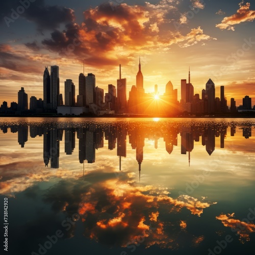 New York City skyline at sunset photo