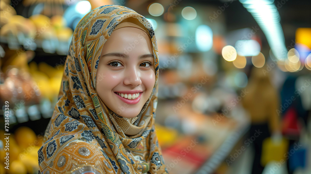 Young Smilling women with hijab while shopping in modern shopping mall. Young Smilling women with hijab while shopping in modern shopping mall.