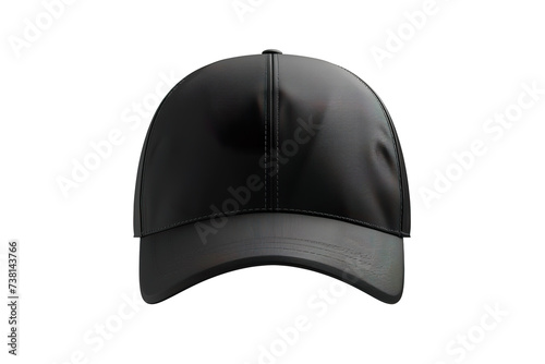 black baseball cap mockup front view, white background isolated PNG