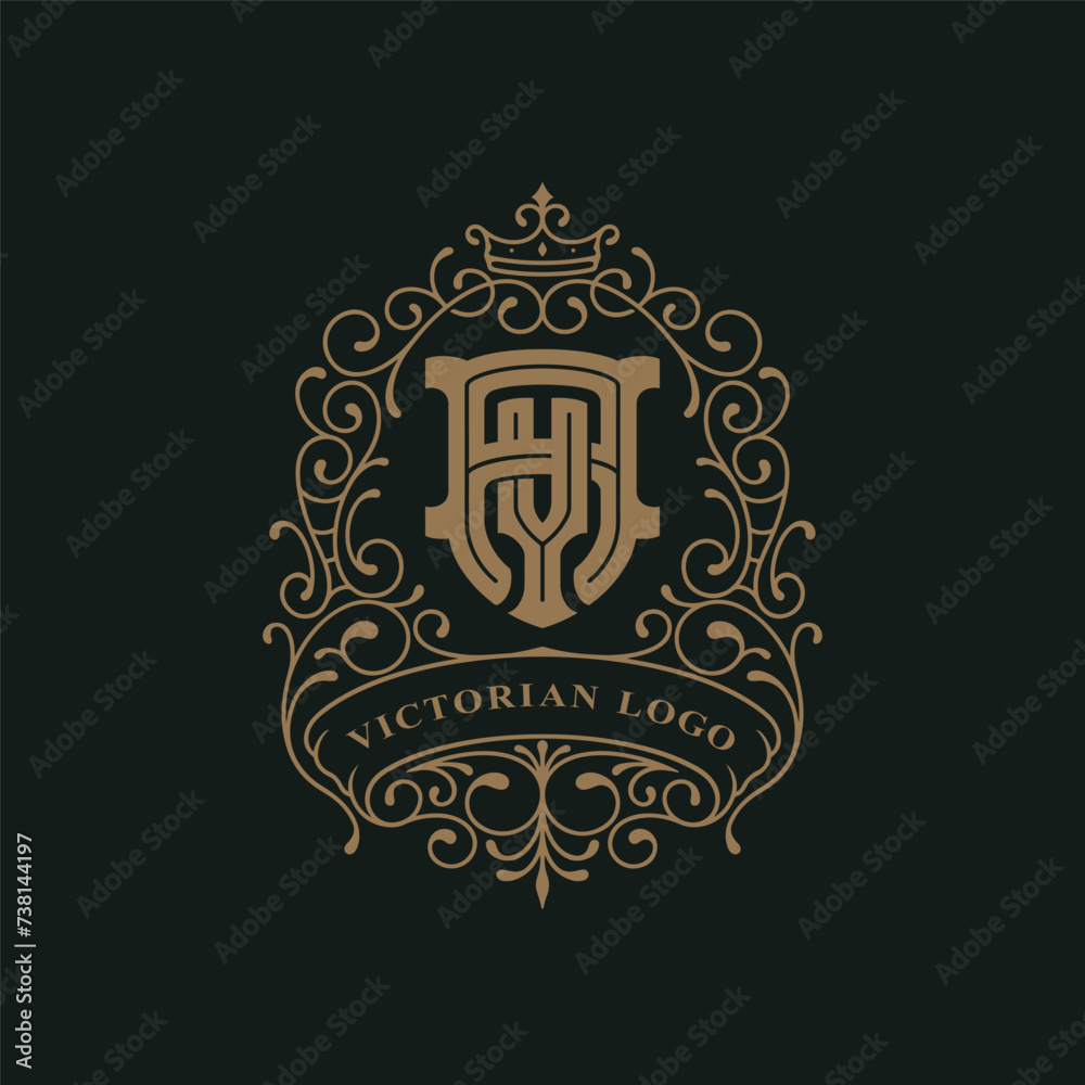 Victorian style monogram with initial AY or YA. Badge logo design. can be applied on stationery, invitations, signage, packaging, or even as a branding element and etc
