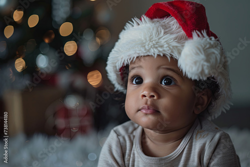 Baby girl wearing santa hat