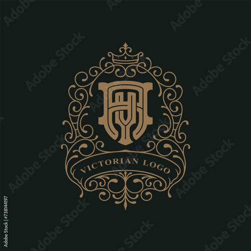 Victorian style monogram with initial AY or YA. Badge logo design. can be applied on stationery, invitations, signage, packaging, or even as a branding element and etc