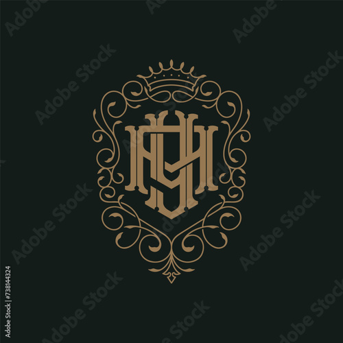 Victorian style monogram with initial AY or YA. Badge logo design. can be applied on stationery, invitations, signage, packaging, or even as a branding element and etc