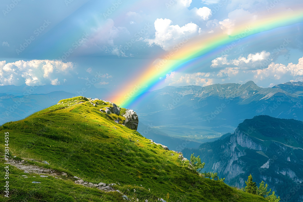 Landscape nature mountan in Alps with rainbow