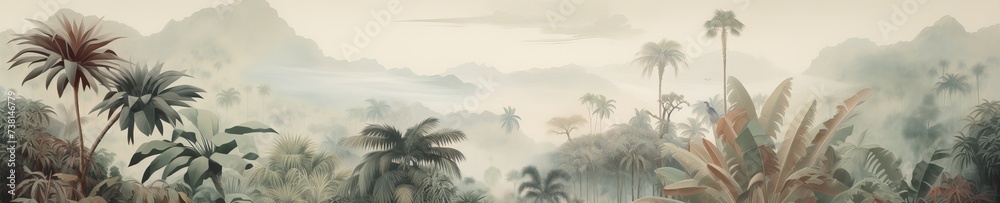 Watercolor pattern wallpaper. Painting of a jungle landscape. Watercolor pattern wallpaper. Painting of a jungle landscape.