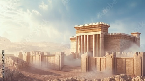 Destruction of the Jerusalem temple by the Roman Empire Generative AI Illustration photo