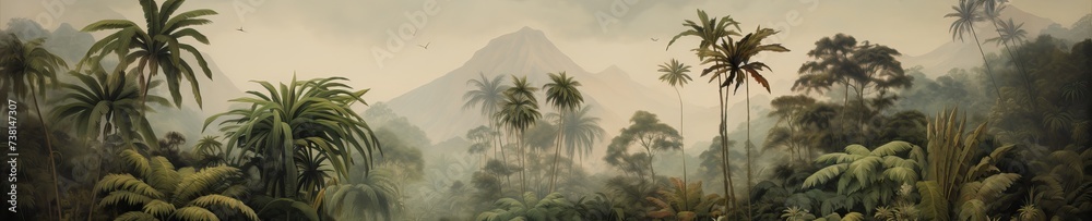 Watercolor pattern wallpaper. Painting of a jungle landscape. Watercolor pattern wallpaper. Painting of a jungle landscape.