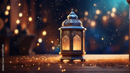 Arabic lantern of Ramadan celebration day or eid al fitr adha  copy space text area background