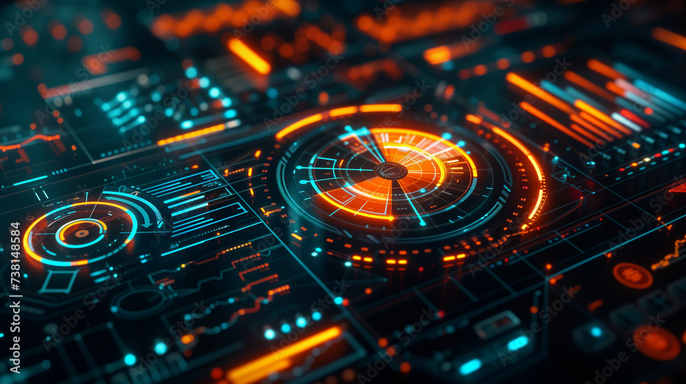 High-Tech Financial Analysis with Futuristic Graphs and Pie Chart High-Tech Financial Analysis with Futuristic Graphs and Pie Chart
