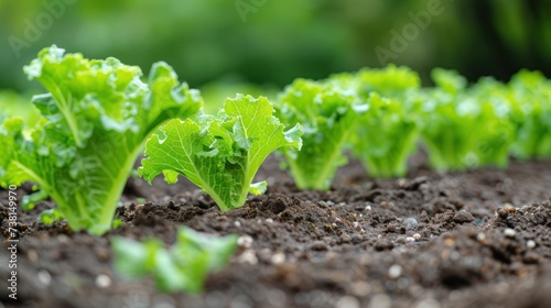 a close up of a group of lettuce plants growing in a dirt field with green leaves in the background.
