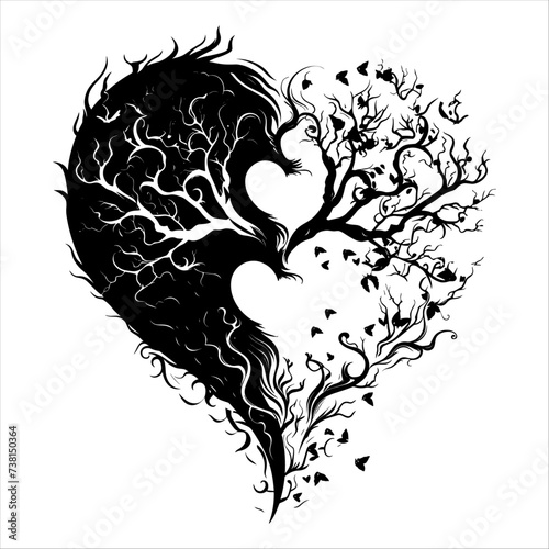 Tree heart with leaves. Vector icon and symbol, generative ai, vector illustration.