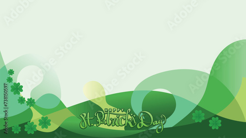 happy st patricks day. floral of shamrock clover leaf and hand drawn title. in green bastract background With Copy Space Area vector illustration template