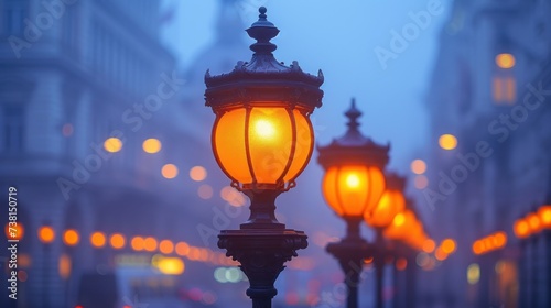 a street light sitting on the side of a road in front of a tall building with lots of lights on it. photo
