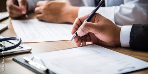 Paperwork Success: A Closeup of a Businessman's Hand Signing a Contract on a Desk in an Office