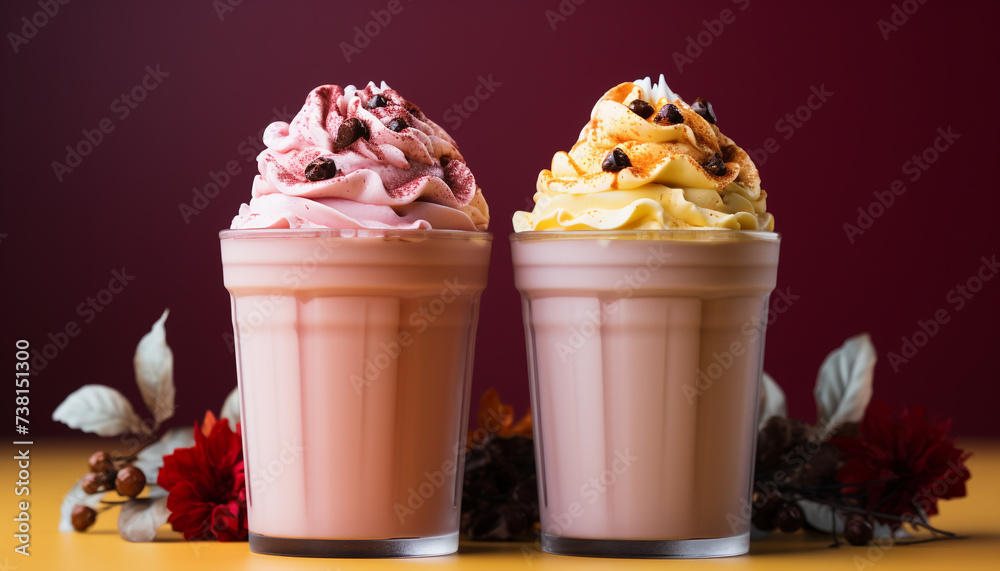 Indulgent gourmet dessert chocolate ice cream with fresh fruit generated by AI Indulgent gourmet dessert chocolate ice cream with fresh fruit generated by AI