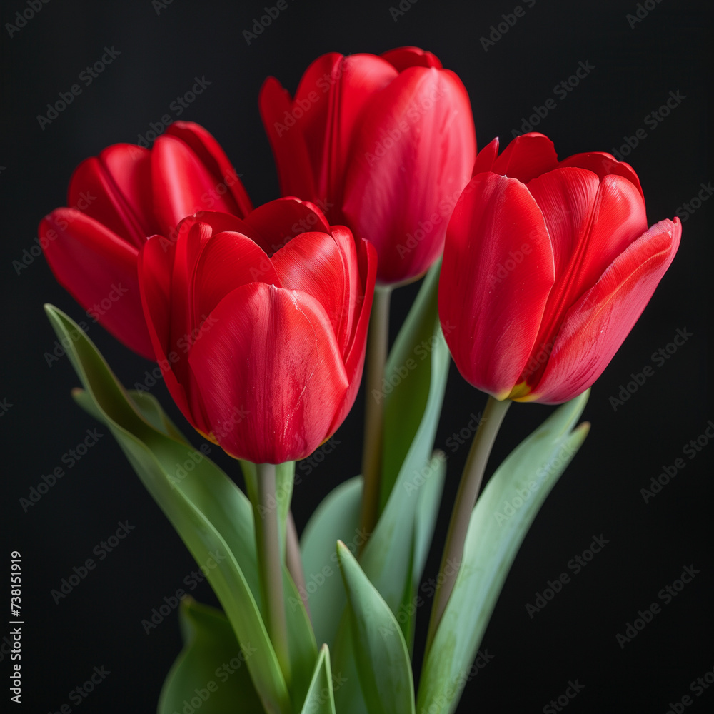 beautiful red tulips on a black background. beautiful red tulips on a black background.