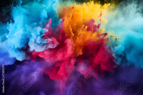 A burst of vibrant Holi powder paints creating a colorful explosion photo