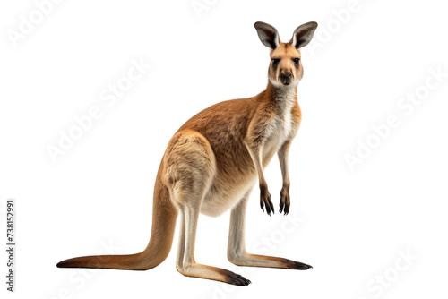 Kangaroo Standing on Hind Legs. A kangaroo is standing upright on its hind legs in a grassy field. © SIBGHA