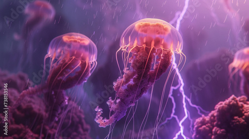 Jellyfish floating with lightning effect © pprothien