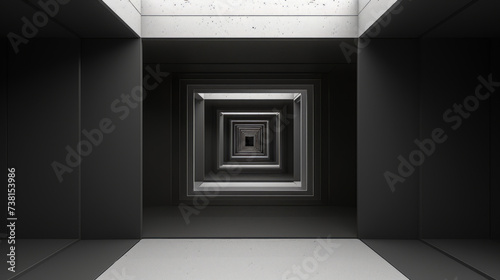 a square tunnel with a black background with a black hole, in the style of striped compositions
