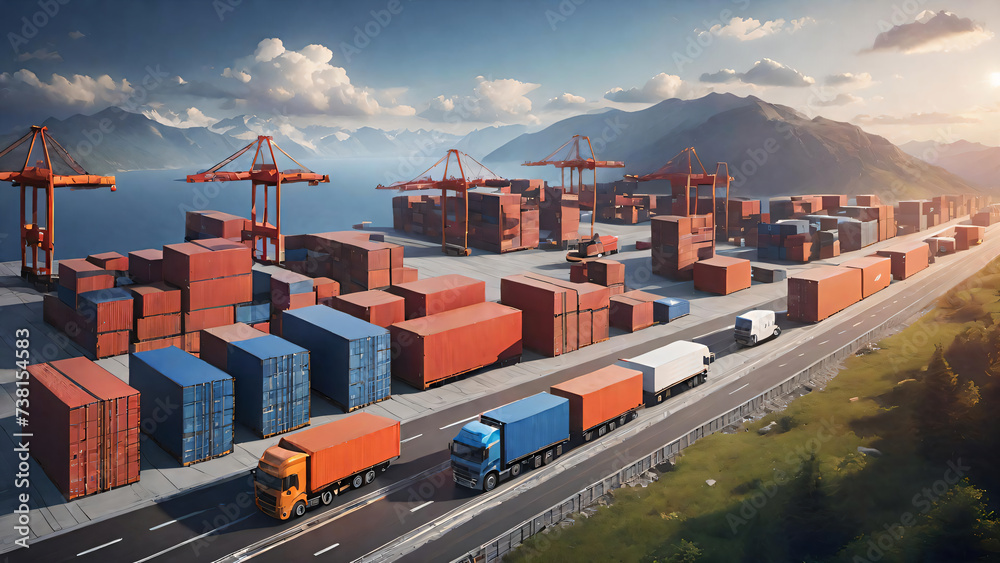 Container cargo freight port - obrazy, fototapety, plakaty 